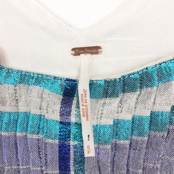 Free People Mini Dress White Blue Metallic Plaid S - Picture 6 of 13